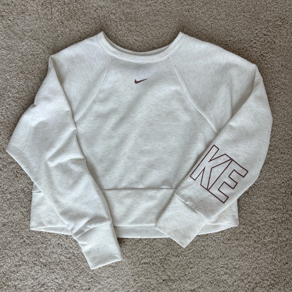 Nike Women's Heathered Cream Cropped Sweatshirt